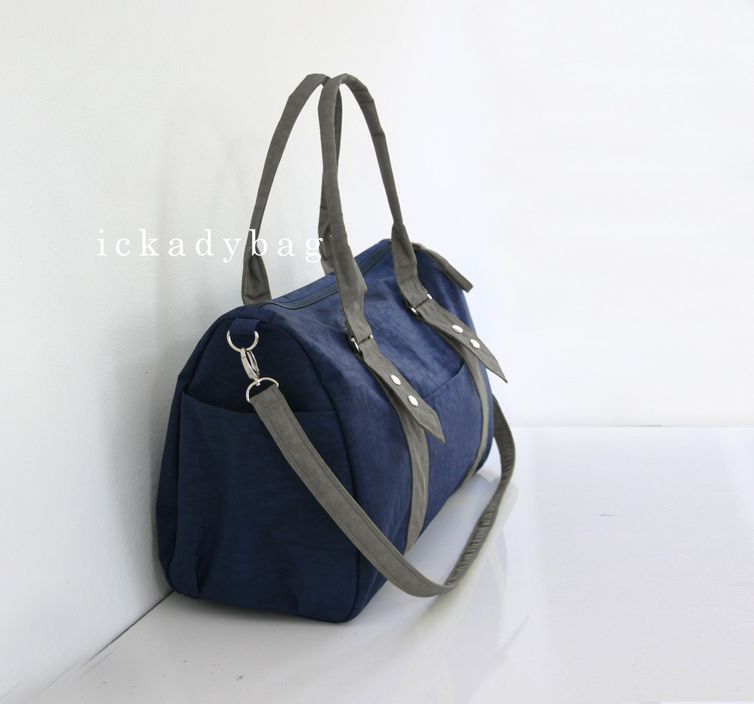 SALE Navy blue Messenger Bag with Gray Trim / Diaper by ickadybag