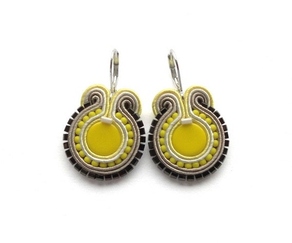 Sunshine Yellow Soutache Earrings Yellow Earings Yellow Earrings Neon Yellow Earrings Bright Yellow Earrings Neon Earring Bright Earrings