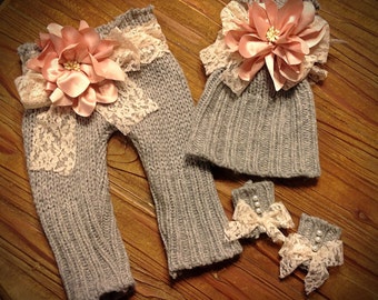 Newborn Girls Photo Prop Upcycled Sweater Pant Set