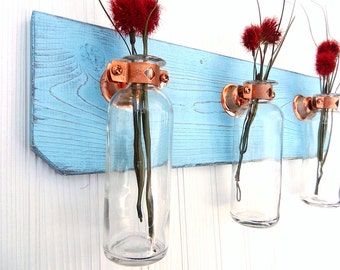Wall vase sconce, Shabby Chic beach decor, Triple wall vase