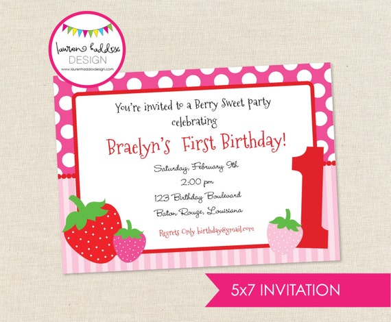 Strawberry Birthday Invitation, Strawberry Birthday, Strawberry Printables, Strawberry Birthday Decorations, Lauren Haddox Designs Il_570xn
