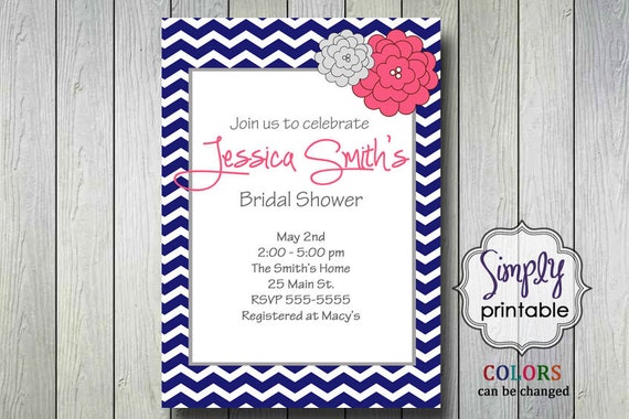Flower Chevron Bridal Shower Invite Il_570xn