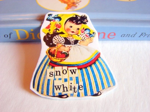 Brooch Or Magnet  Snow White And Bluebirds  Paper by mimiandlucy