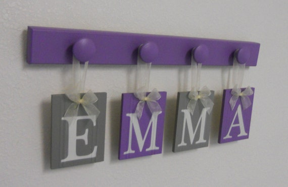 Name Sign Baby Girl Name Purple Gray Name Wood Hooks