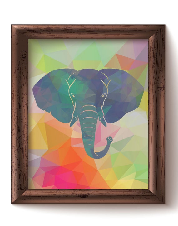 Modern Geometric Elephant on Colorful Background Wall Art