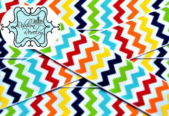 Navy, sky blue, orange, yellow , red & apple green Riley Blake chevron 7/8" Il_570xn
