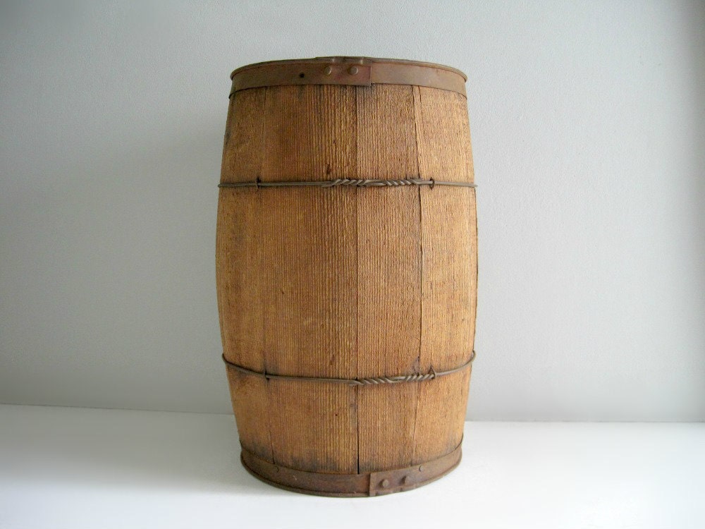 Vintage Wood Nail Keg Barrel Rustic Decor