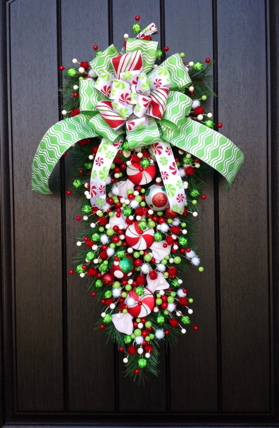 Christmas Wreath Door Wreath Teardrop Vertical Swag