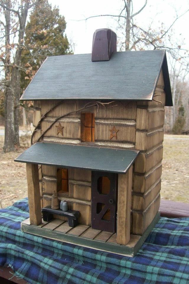 Log Cabin Primitive Birdhouse Rustic Birdhouse Rustic