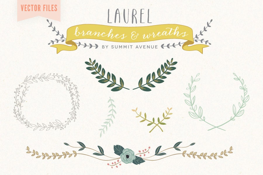 Download VECTOR FILES Vintage Laurel & Wreath design elements for