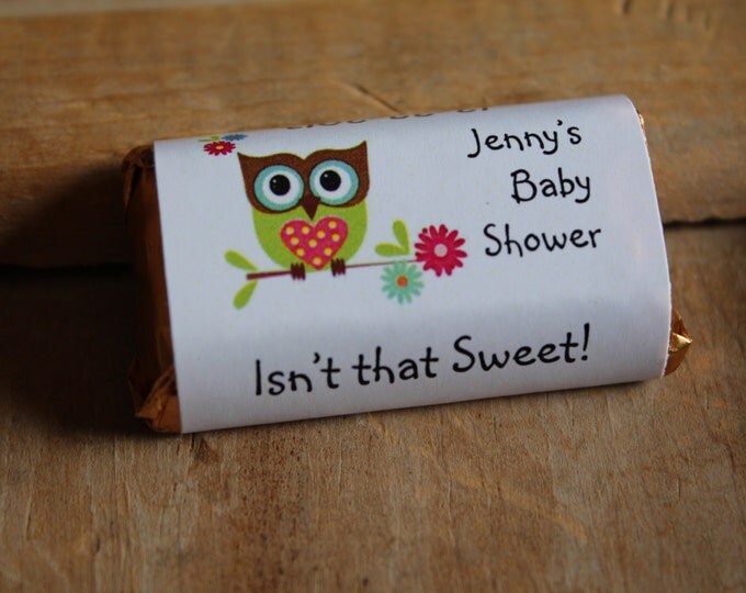 Owl Look Whoo's Having a Baby Shower Mini Candy Bar Wrappers for Baby Shower or 1st 2nd 3rd Birthday Party Favors