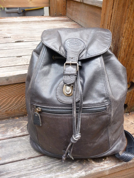 Vintage Distressed Leather Backpack Eddie Bauer signed
