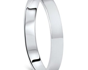 White Gold Wedding Band Womens 10K 3MM Flat High Polished Plain Anniversry Ring Size (4-10)