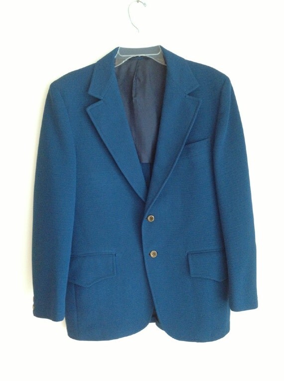 Items similar to Peacock Blue Poly Sport Coat / Size 42R Blazer / 70s 2 ...