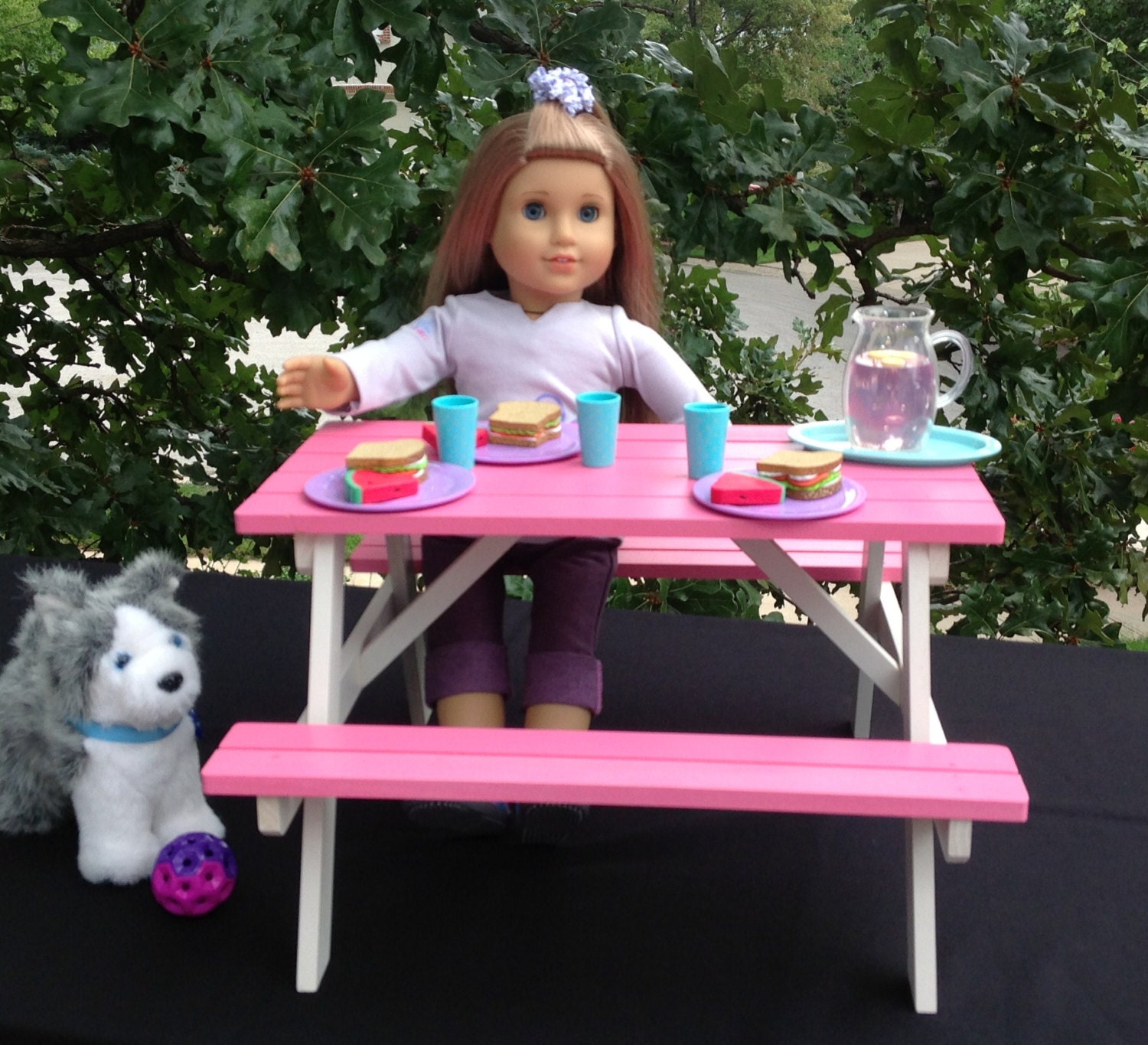 American Girl Doll Picnic table hot pink