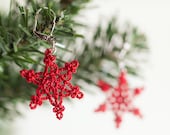 Snowflake Earrings - Crochet Earrings - Red Crochet Snowflakes - Fiber Art Jewelry - Winter Holiday Christmas Jewelry