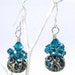 Teal, Black and White Earrings, Swirl Lampwork and Blue Zircon Swarovski Crystal Confetti
