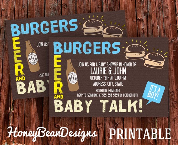 Items similar to Couples Baby Shower Beer Party Invitations Coed Burgers and Beer on Etsy