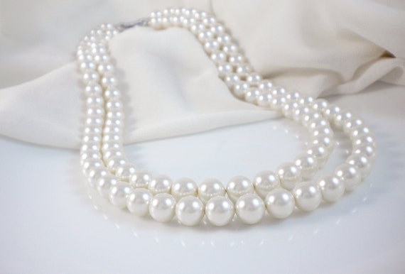 Double strand pearl necklace Swarovski crystal pearls by AraMarie