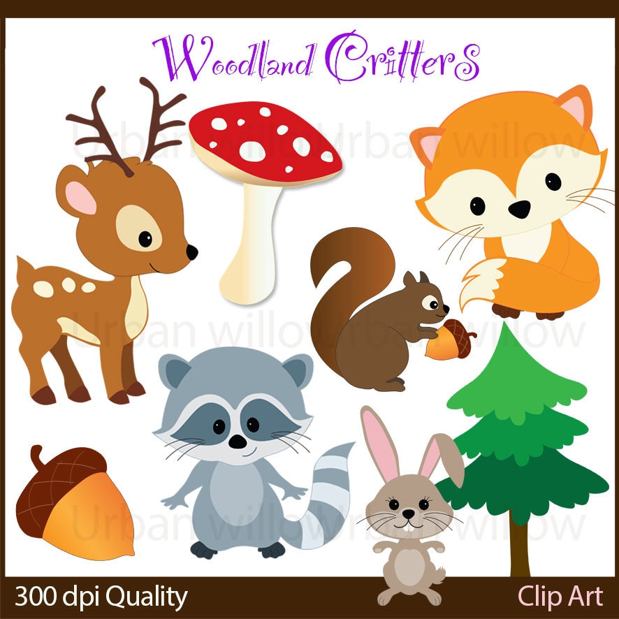 WOODLAND animals, Cute Fox, Cute squirrel clip art ...