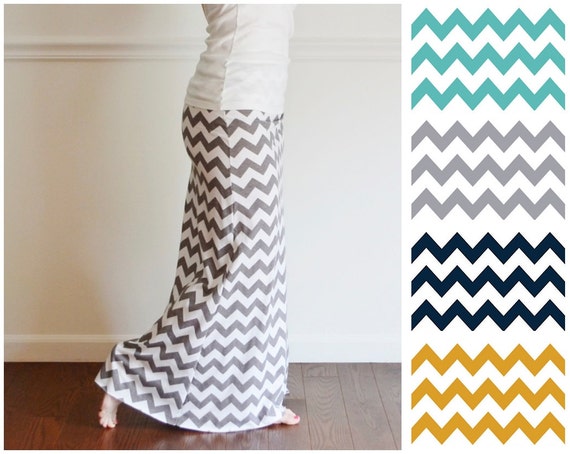 Chevron Maxi Skirt Yoga Waistband Long Maternity by Kamiann