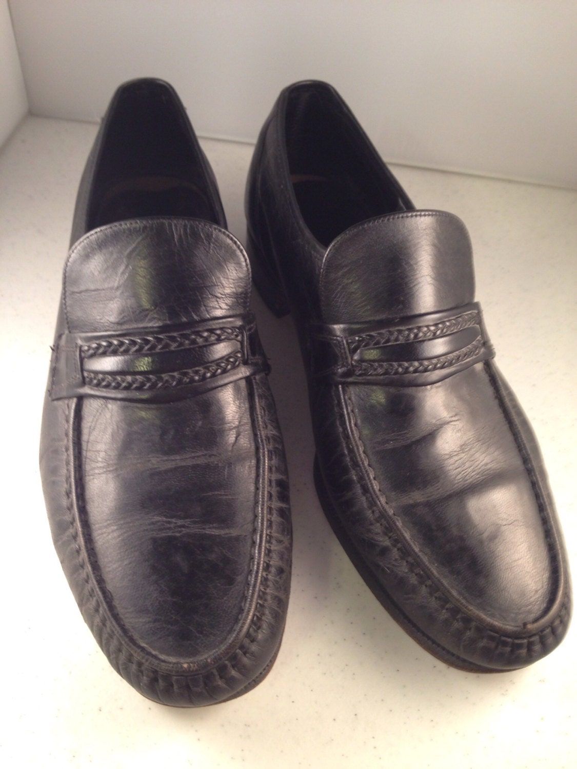 Men’s Black Florsheim Leather Loafers Size 10.5 D on SALE