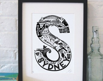 Best of Sydney print - Australia poster - Sydney art - typographic print - letter S