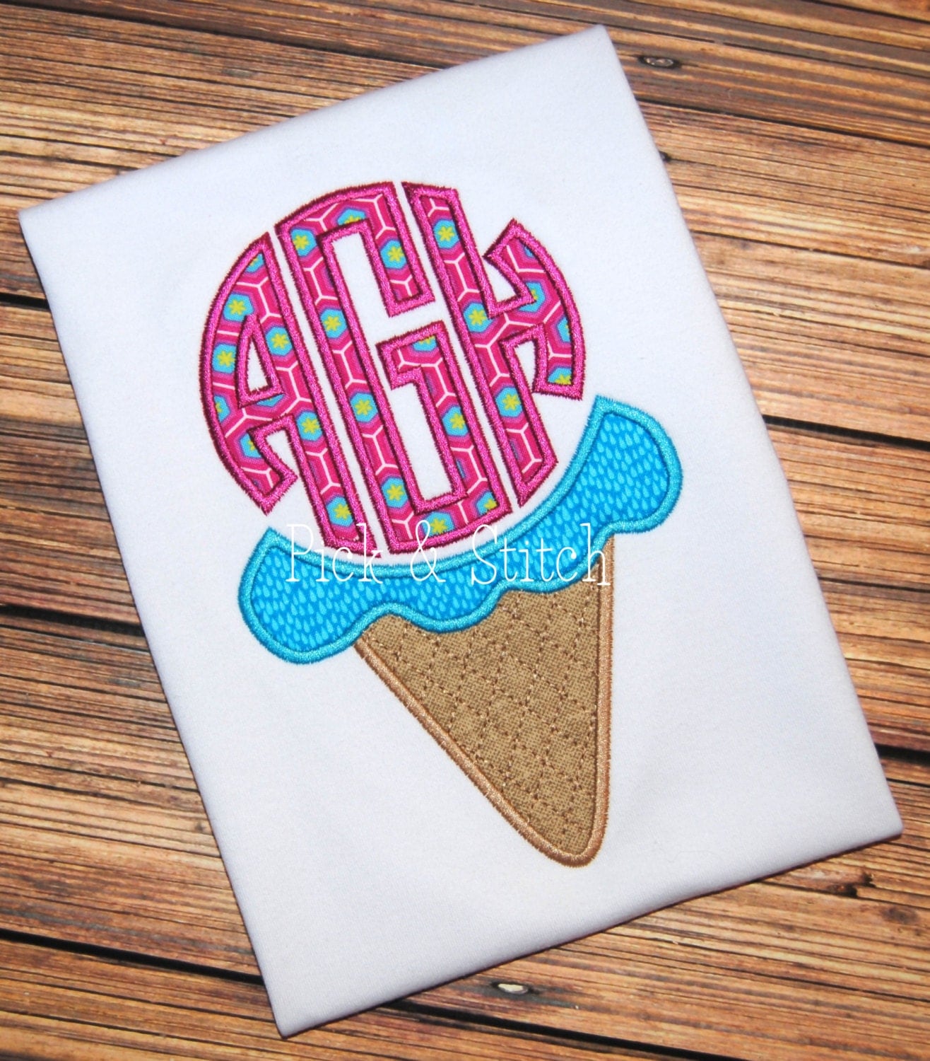  Ice  Cream  Cone Monogram Applique Design  Machine Embroidery