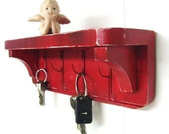 SHABBY COTTAGE KEYRACK, 12" w/ Repurposed Curtain Hooks, Shabby Chic, Shelf, Wall Shelf, American Farmhouse, Jewelry Organizer, Jewelry Rack
