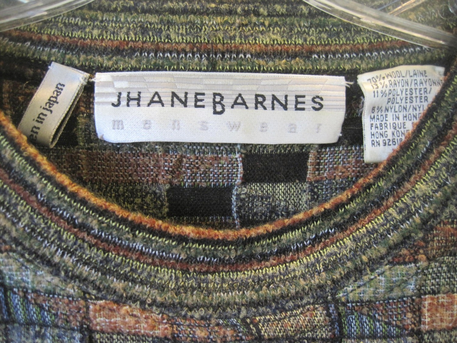 Vintage Jhane Barnes Sweater 1980s Brown Taupe Green Black