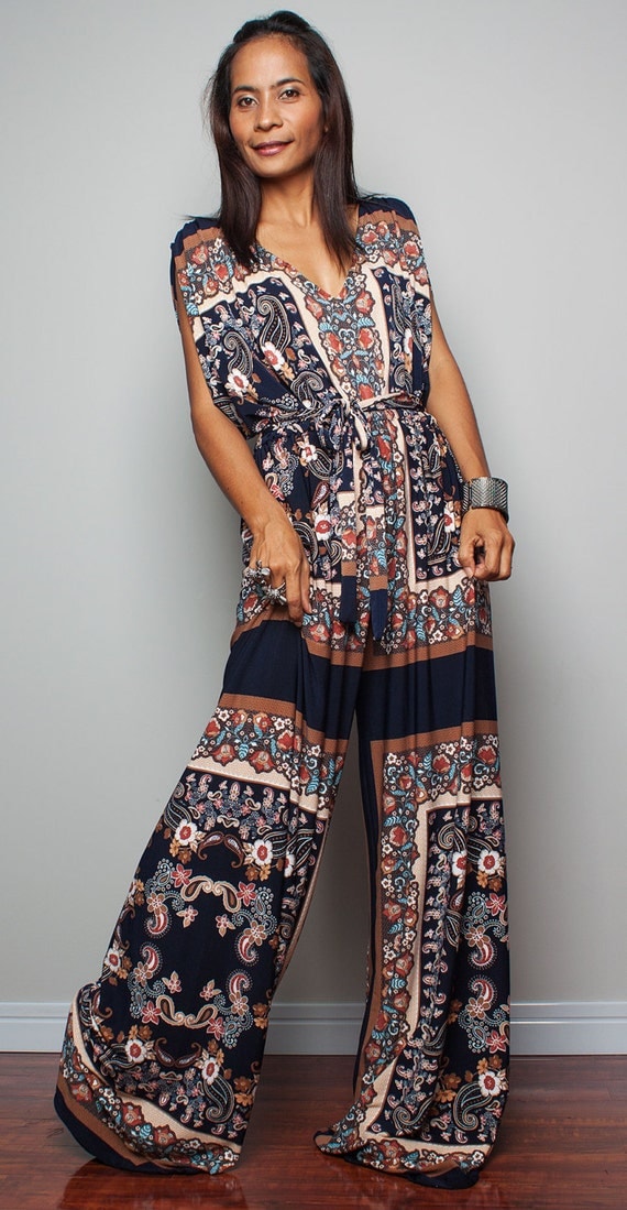 Boho Jumpsuit Jumper Maxi Dress with Kimono Top Chic