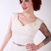 Summer Sale 20% Off 1950s Vintage Dress...Spring Fashion White Sweetheart 50s Party Dress with Rhinestones Satin Birds and Pearls Size Smal
