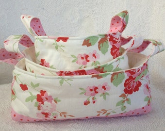 Pink Floral Fabric Basket Set made with Cath Kidston Rosali Fabric - set of three nesting baskets - READY TO DISPATCH