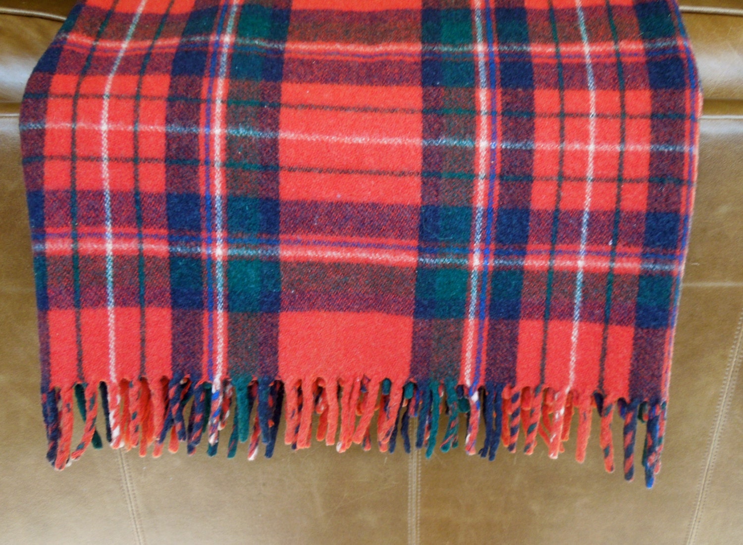 Vintage Tartan Red Plaid Wool Picnic Stadium Throw Blanket 60