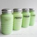 Vintage Jeannette Jadite Beehive Salt Pepper Sugar Flour Shakers, Jadeite Range Set
