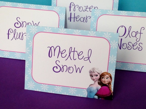 8 frozen printed food label tent cards by sweetheartpartyshop