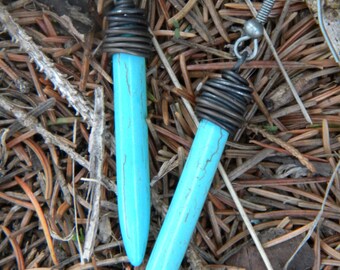 Turquoise ...howlite spike earrings blue native american indian southwestern rodeo country cowgirl style rustic grounding calming