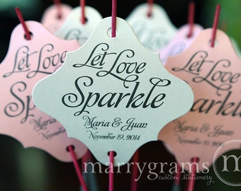Sparkler Tags - Let Love Sparkle - Wedding Favor Tags Script Custom with Names and Date - Fancy Flourish Tags for Sparklers (Set of 150)