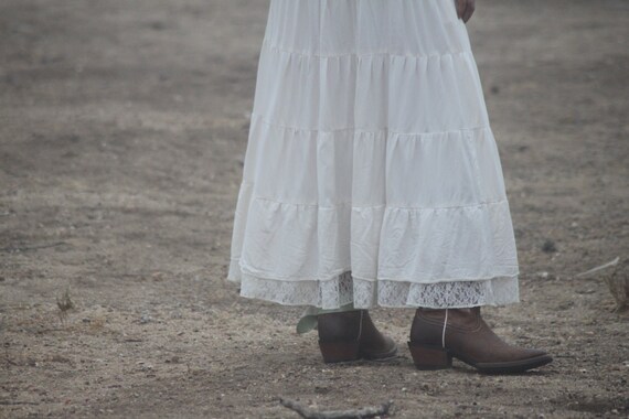 Romantic Long Wrap around skirt with tieres and lace - size Medium/Large - ready to ship