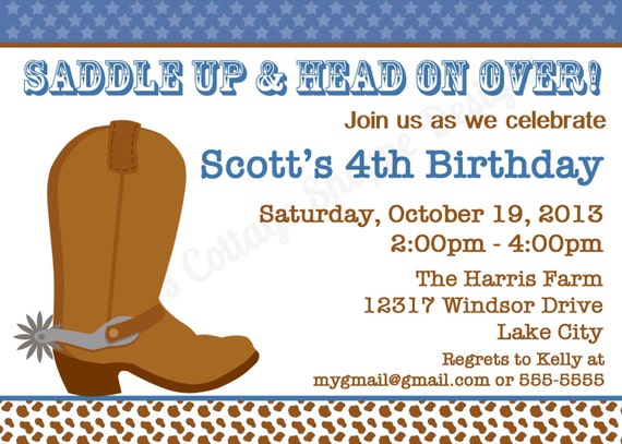 Cowboy Birthday Party Invitation.... Custom, Printable, Digital Il_570xn