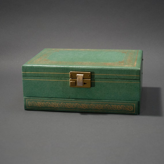 Items similar to Vintage Mele Green Jewelry Box Jewel Case with Key
