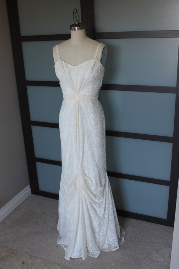 Rhonda Reserve SAMPLE Bohemian Wedding Dress draped lace