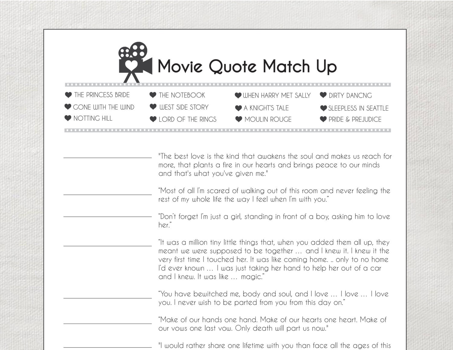game famous movie love quotes freebie movie love quotes printable