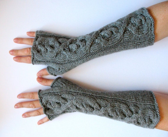 Fingerless Gloves Gray 16" wrist warmers