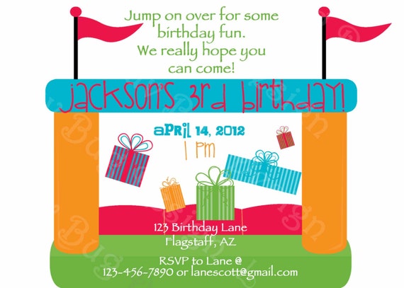 BOUNCE HOUSE Birthday Party printable Invite- printable party ...