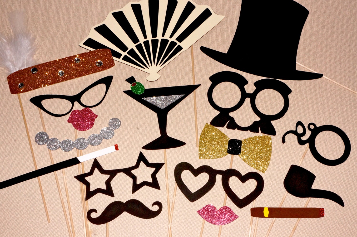 Old Hollywood Collection Photo Booth Prop Set 17 piece prop