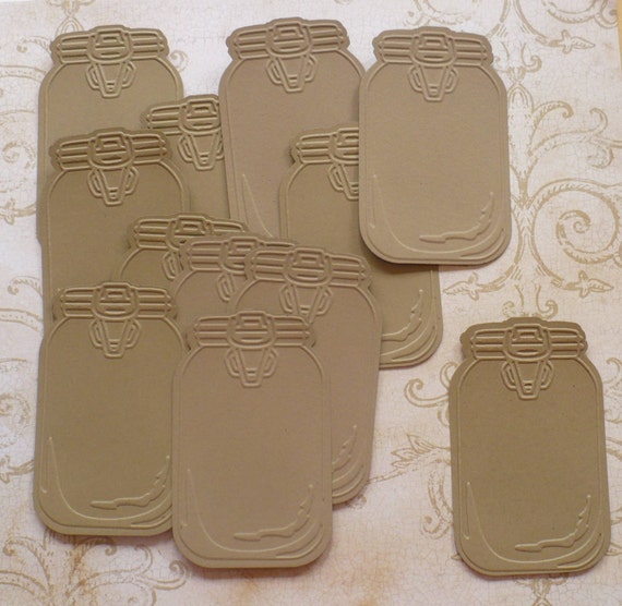 12 pc Embossed Mason Jar Die Cuts Kraft Cardstock for DIY