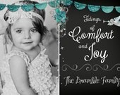Glitter Chalk Board Christmas Photo Card - Merry Christmas - Comfort and Joy - Custom Printable File Il_170x135