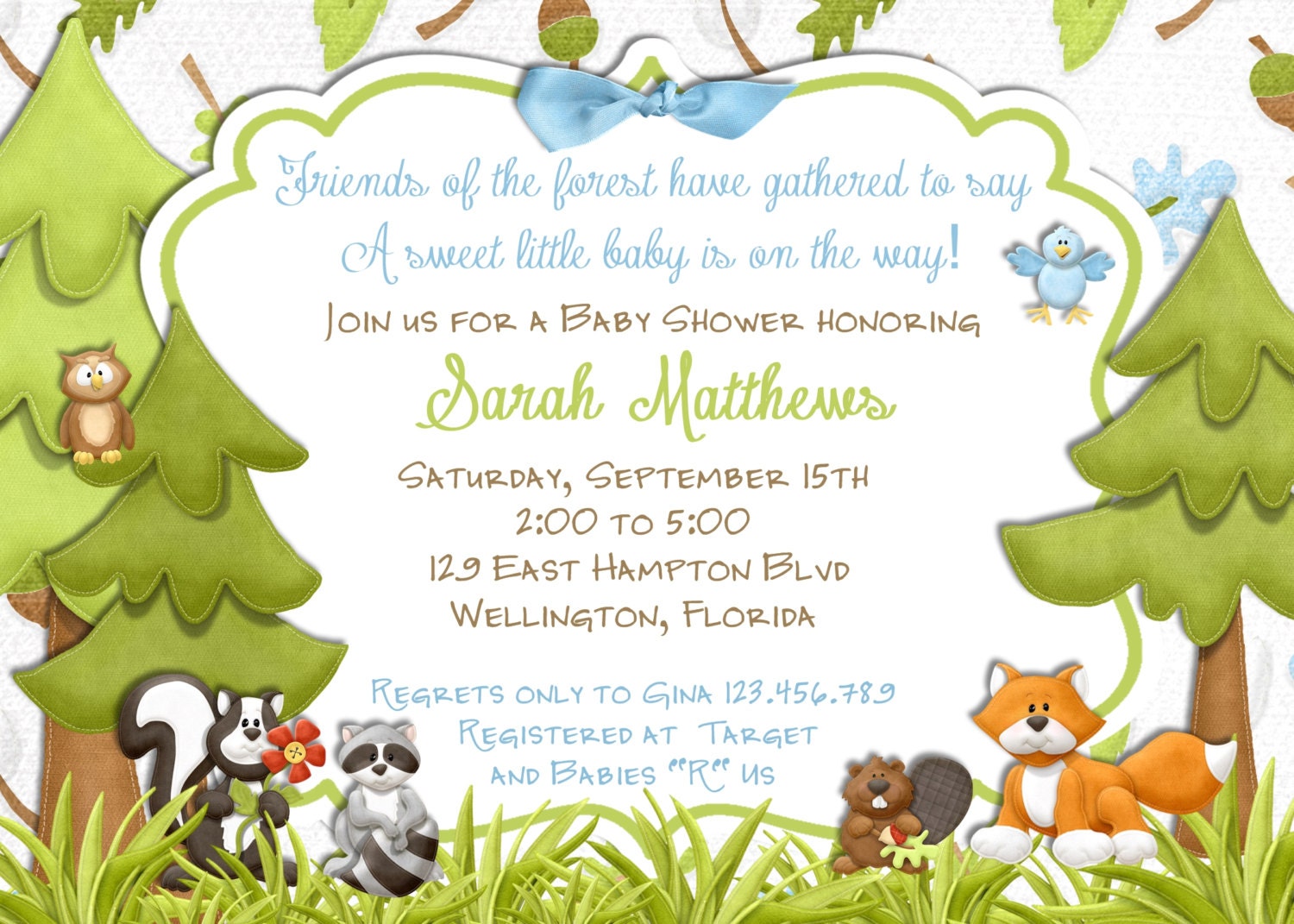 Woodland Forest Animals Baby Shower Invitation