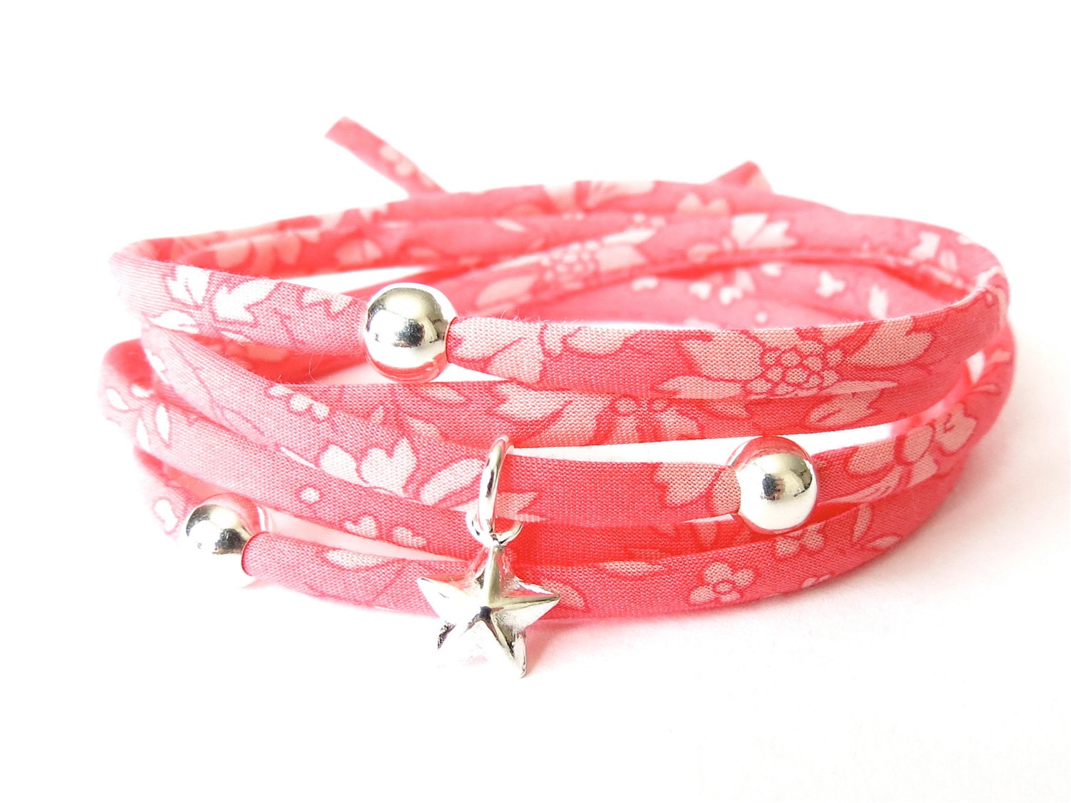 Fabric wrap bracelet with Liberty cord and 3x by MirasBeadBoutique